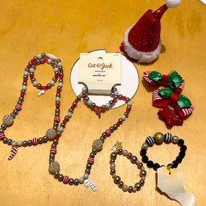 Holiday necklace bracelet and hair clips